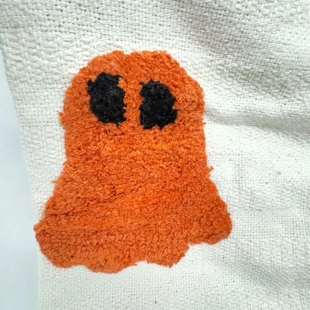 Rachel Zoe Ghost Tufted Halloween Teal Orange Multi Color Throw Blanket Tassels